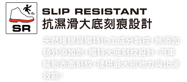 SLIP RESISTANT 抗濕滑大底刻痕設計