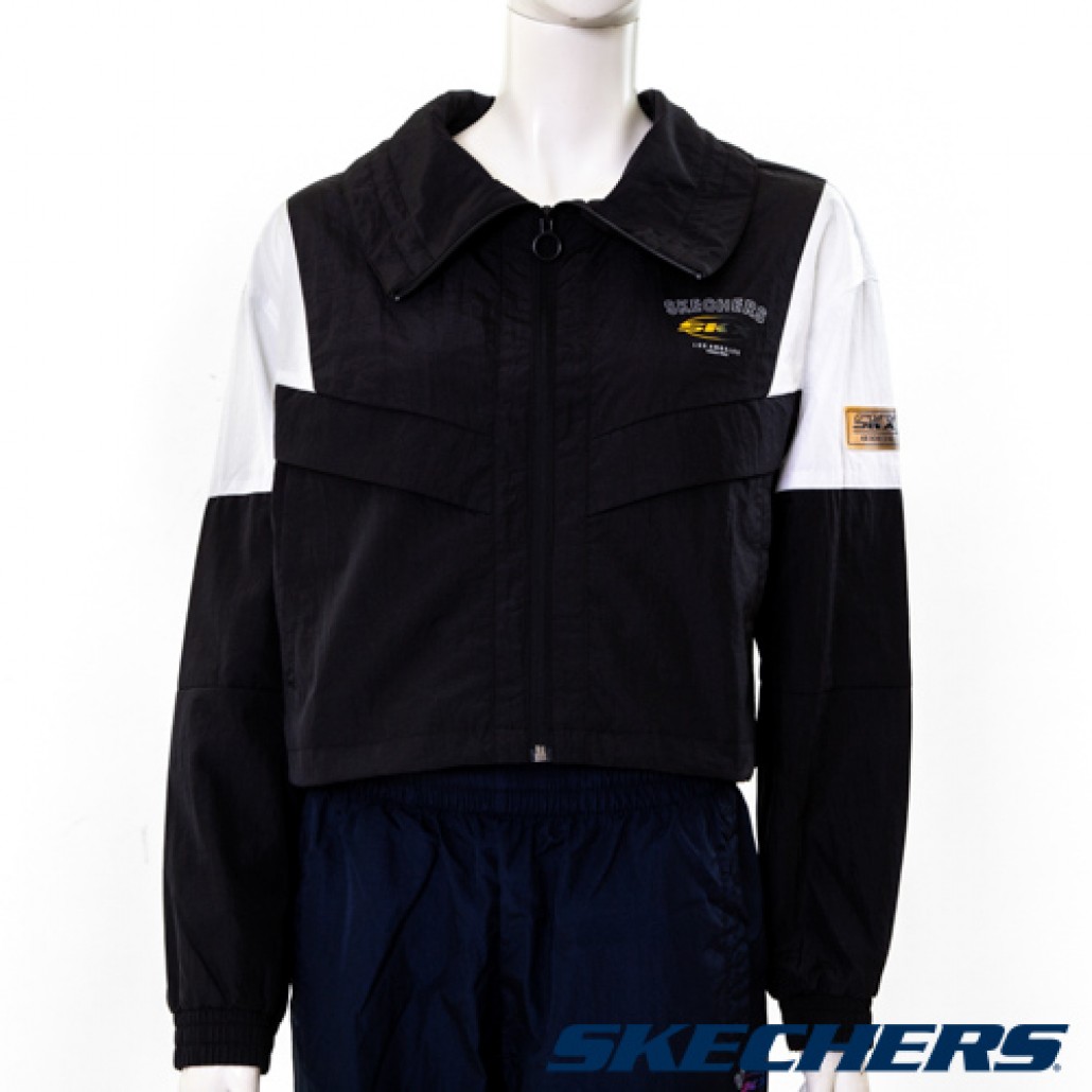 Skechers 女拉鍊外套(L121W039-002K)｜休閒復古拉鍊外套，－运动品牌专卖